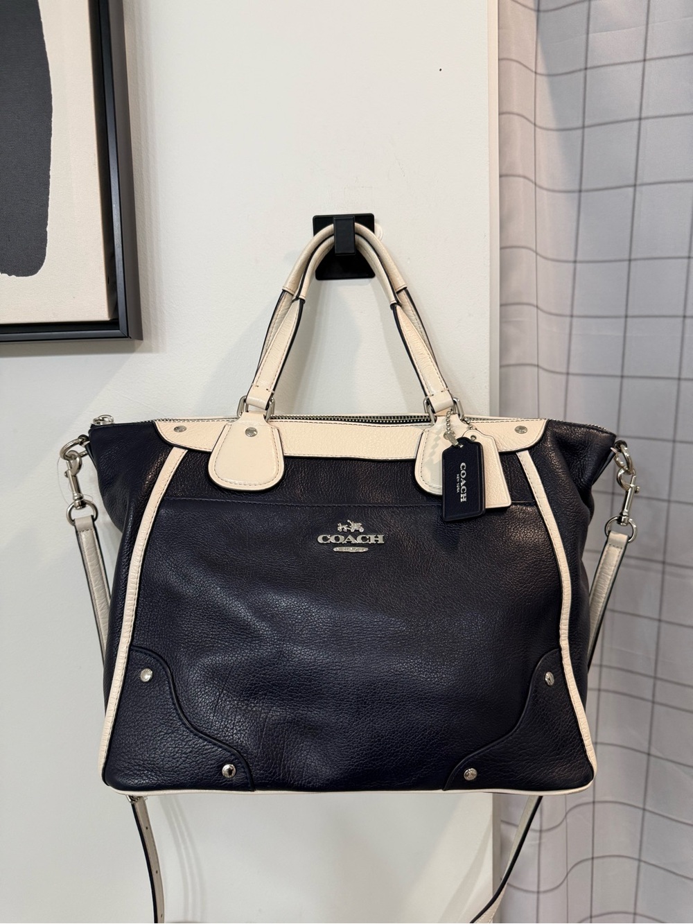 Coach Mickie Spectator Leather Tote Bag- Midnight Navy